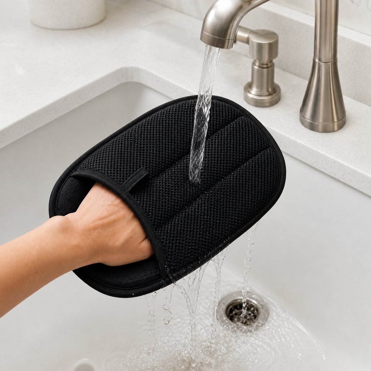 Reusable FurEraser glove rinsing clean